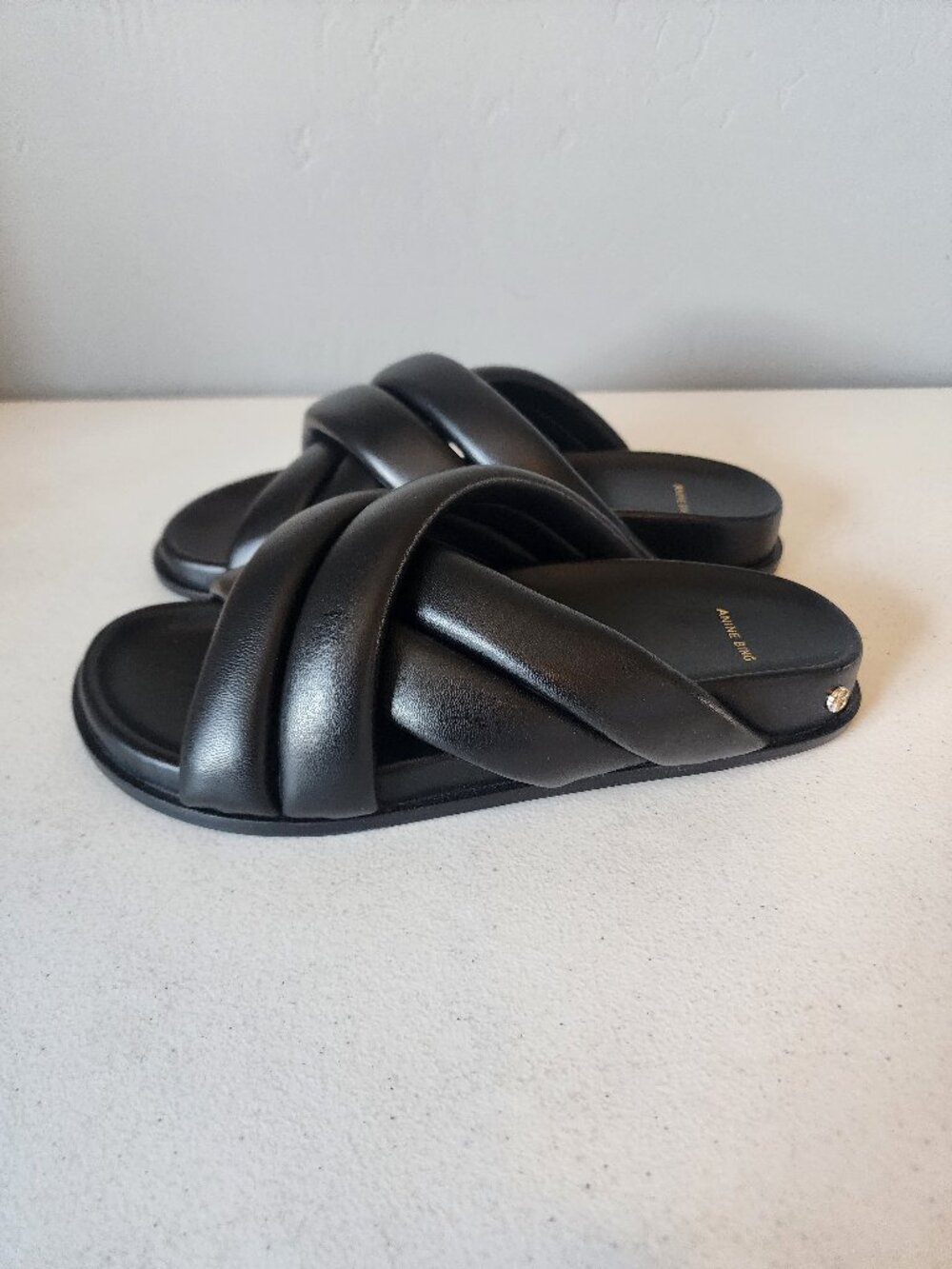 Anine Bing Black Emi Leather Slide Sandals - Picture 7 of 16